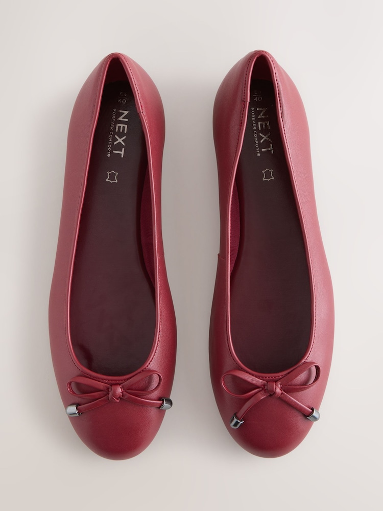 Red Round Toe Leather Ballerina Shoes - Image 1 of 5 Red Round Toe Leather Ballerina Shoes - Image 1 of 5