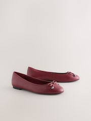 Red Round Toe Leather Ballerina Shoes - Image 2 of 5