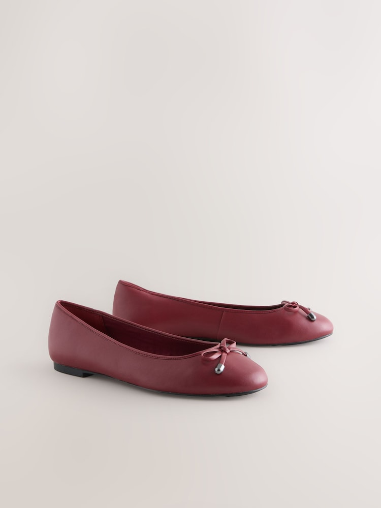 Red Round Toe Leather Ballerina Shoes - Image 2 of 5 Red Round Toe Leather Ballerina Shoes - Image 2 of 5