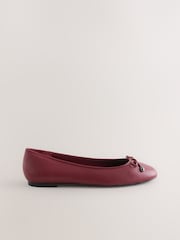 Red Round Toe Leather Ballerina Shoes - Image 3 of 5