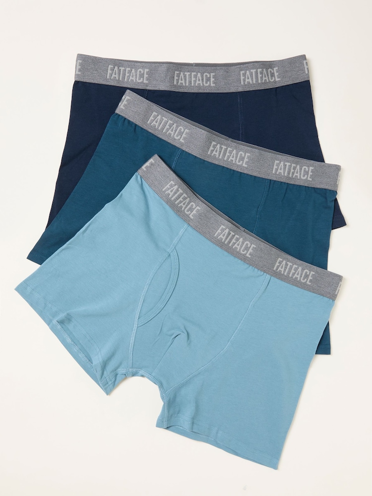 FatFace Teal Blue 3 Pairs of Plain Boxers - Image 1 of 2