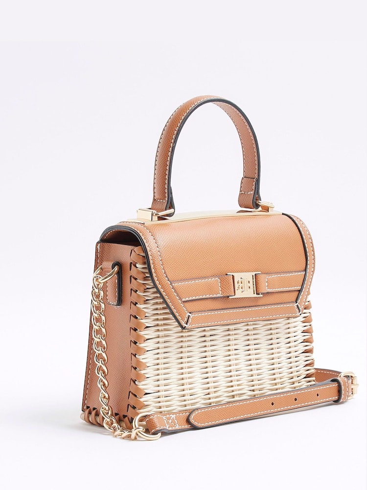 River Island Brown Raffia Mini Tote Cross Body Bag - Image 2 of 6