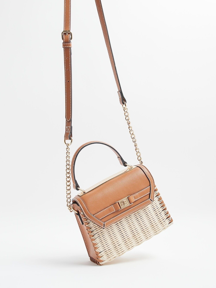 River Island Brown Raffia Mini Tote Cross Body Bag - Image 4 of 6