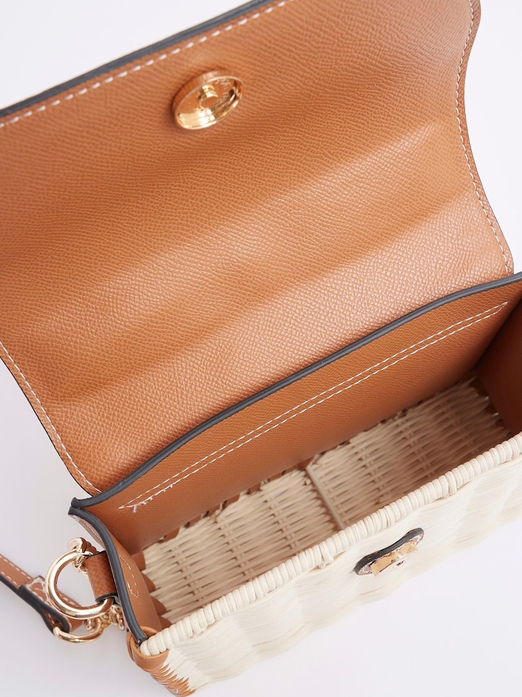 River Island Brown Raffia Mini Tote Cross Body Bag - Image 5 of 6