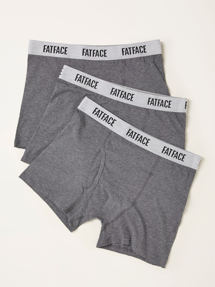 FatFace Grey 3 Pairs of Plain Boxers - Image 1 of 2 FatFace Grey 3 Pairs of Plain Boxers - Image 1 of 2