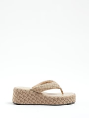 River Island Brown Monogram Toe Thong Wedge Sandals - Image 2 of 6