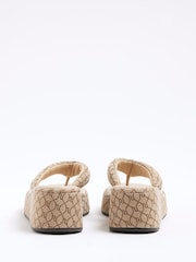 River Island Brown Monogram Toe Thong Wedge Sandals - Image 4 of 6