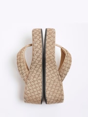 River Island Brown Monogram Toe Thong Wedge Sandals - Image 5 of 6