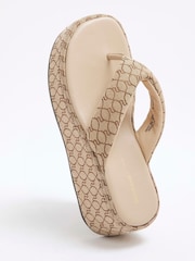 River Island Brown Monogram Toe Thong Wedge Sandals - Image 6 of 6