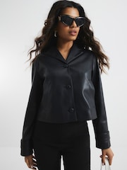 River Island Black Petite Faux Leather Blazer - Image 1 of 5