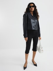 River Island Black Petite Faux Leather Blazer - Image 2 of 5