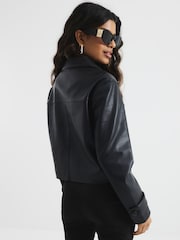 River Island Black Petite Faux Leather Blazer - Image 3 of 5