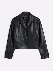 River Island Black Petite Faux Leather Blazer - Image 4 of 5