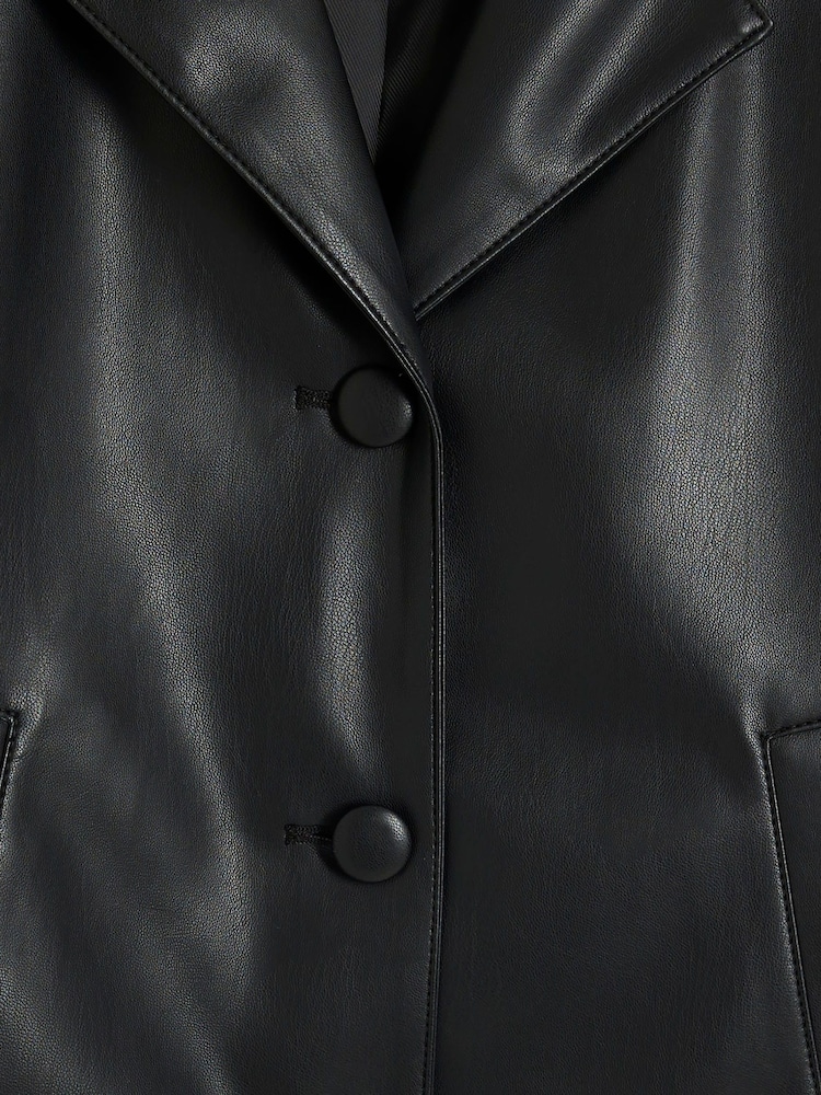 River Island Black Petite Faux Leather Blazer - Image 5 of 5