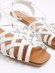 River Island White Wide Fit Caged Tie Up Flat Sandals - Image 4 of 5