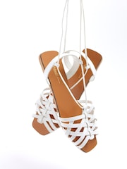 River Island White Wide Fit Caged Tie Up Flat Sandals - Image 5 of 5
