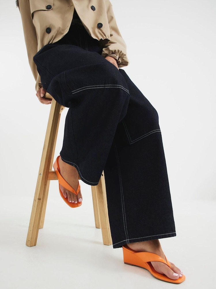 River Island Orange Toe Thong Wedge Sandals - Image 1 of 6 River Island Orange Toe Thong Wedge Sandals - Image 1 of 6