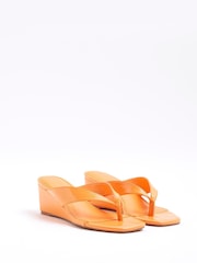 River Island Orange Toe Thong Wedge Sandals - Image 3 of 6