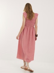 River Island Red Gingham Cap Sleeve Shirred Midi Dress - Image 2 of 4