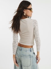 River Island Brown Mesh Printed Ruched Top - Image 2 of 4