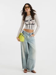 River Island Brown Mesh Printed Ruched Top - Image 4 of 4