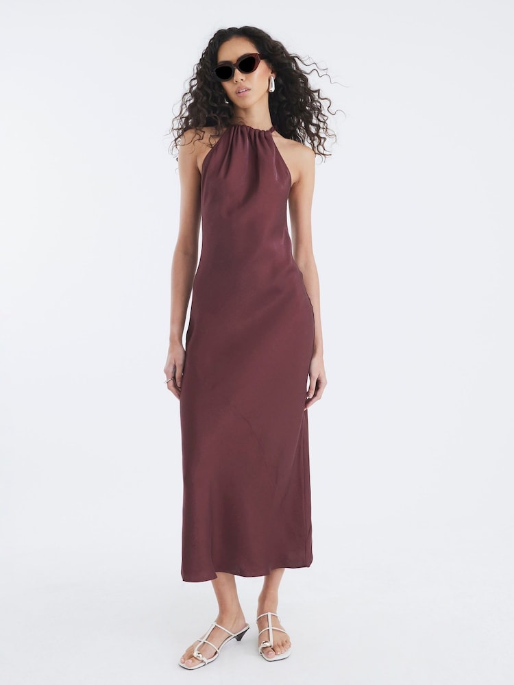 River Island Brown Halter Neck Maxi Dress - Image 1 of 7