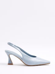 River Island Blue Sling Back Flare Heeled Court Shoes - Image 1 of 1