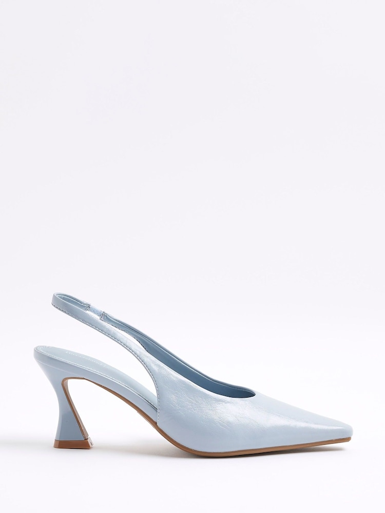 River Island Blue Sling Back Flare Heeled Court Shoes - Image 1 of 1