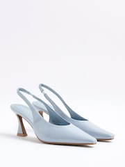 River Island Blue Sling Back Flare Heeled Court Shoes - Image 2 of 6