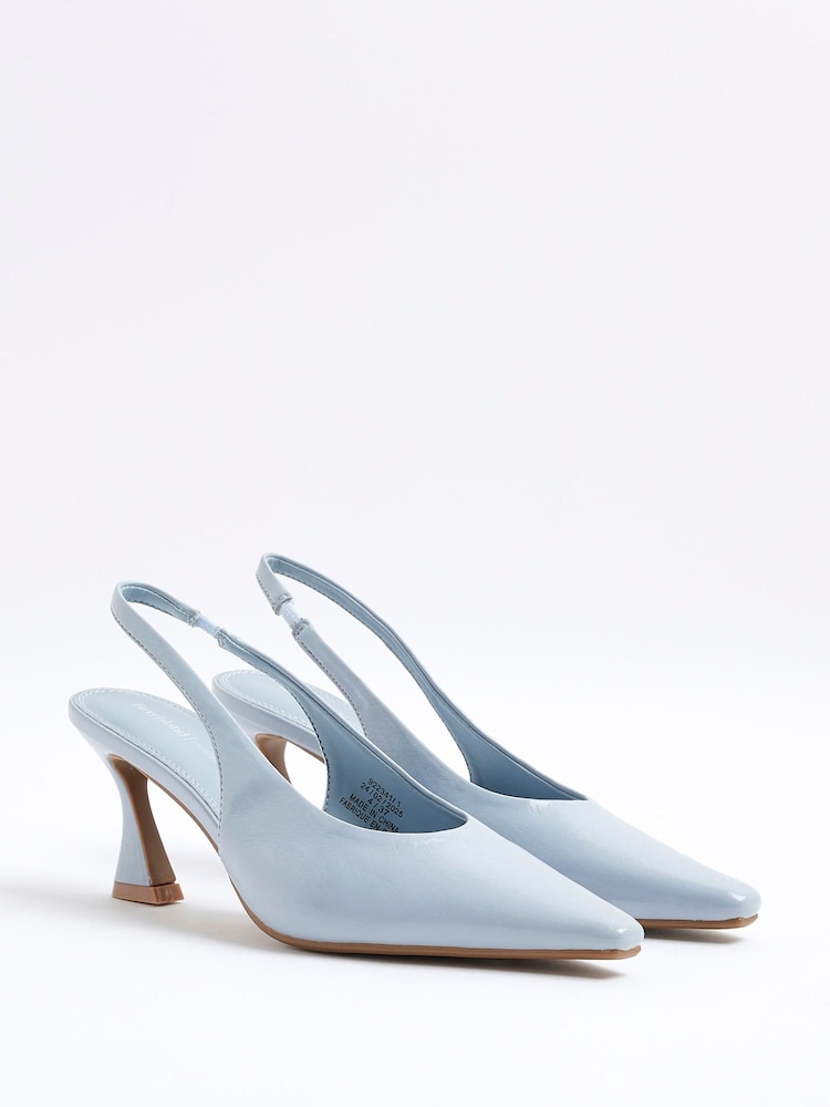 River Island Blue Sling Back Flare Heeled Court Shoes - Image 2 of 6