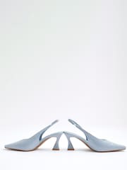 River Island Blue Sling Back Flare Heeled Court Shoes - Image 5 of 6