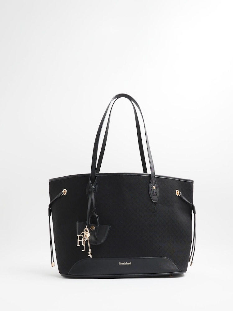 River Island Black Embossed Side Tie Shopper Bag - Image 1 of 6 River Island Black Embossed Side Tie Shopper Bag - Image 1 of 6