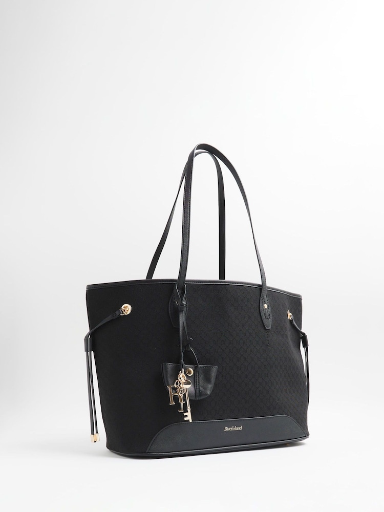 River Island Black Embossed Side Tie Shopper Bag - Image 2 of 6