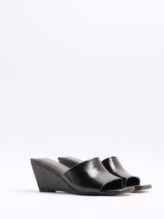 River Island Black Square Toe Wedge Sandals - Image 1 of 6