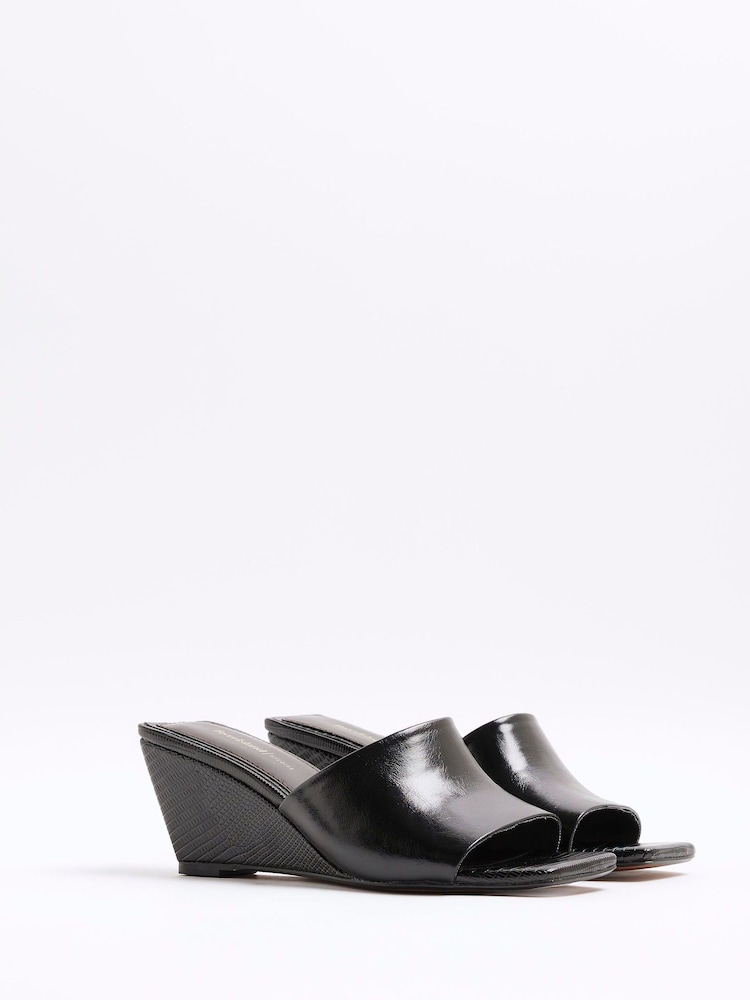 River Island Black Square Toe Wedge Sandals - Image 1 of 6 River Island Black Square Toe Wedge Sandals - Image 1 of 6