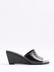 River Island Black Square Toe Wedge Sandals - Image 2 of 6