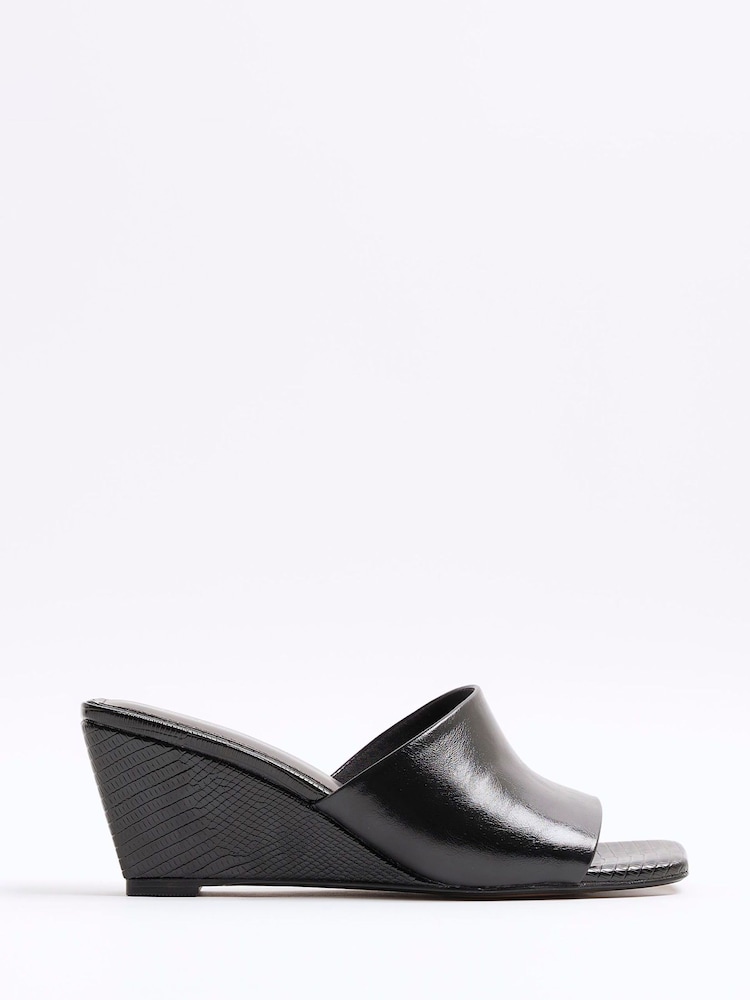 River Island Black Square Toe Wedge Sandals - Image 2 of 6 River Island Black Square Toe Wedge Sandals - Image 2 of 6