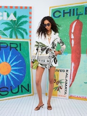 River Island Cream Asymmetric Wrap Printed Skort - Image 3 of 4