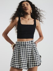 River Island Black Gingham Flared Shorts - Image 1 of 4