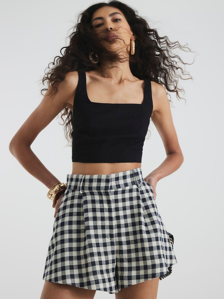 River Island Black Gingham Flared Shorts - Image 1 of 4