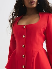 River Island Red Petite Peplum Button Front Blazer - Image 3 of 5