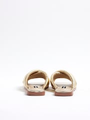 River Island Gold Padded Cross Strap Flat Mules - Image 3 of 6