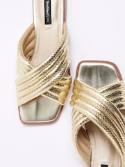 River Island Gold Padded Cross Strap Flat Mules - Image 4 of 6