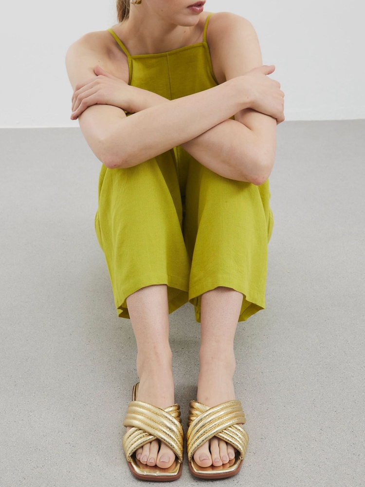 River Island Gold Padded Cross Strap Flat Mules - Image 6 of 6 River Island Gold Padded Cross Strap Flat Mules - Image 6 of 6