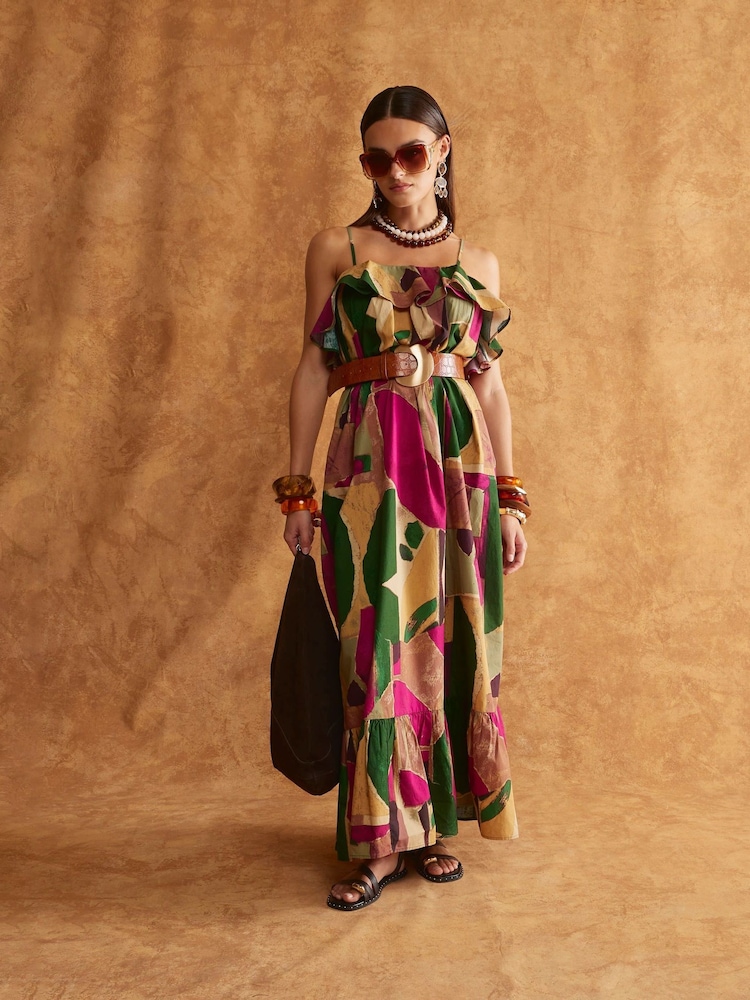 River Island Purple 100% Cotton Ruffle Maxi Dress - Image 1 of 4