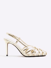 River Island Gold Caged Square Toe Heels - Image 1 of 1