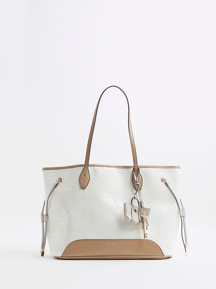 Белый - River Island сумка-шоппер с завязкой сбоку и тиснением - Image 1 of 1