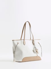River Island White Embossed Side Tie Shopper Bag - Image 3 of 6