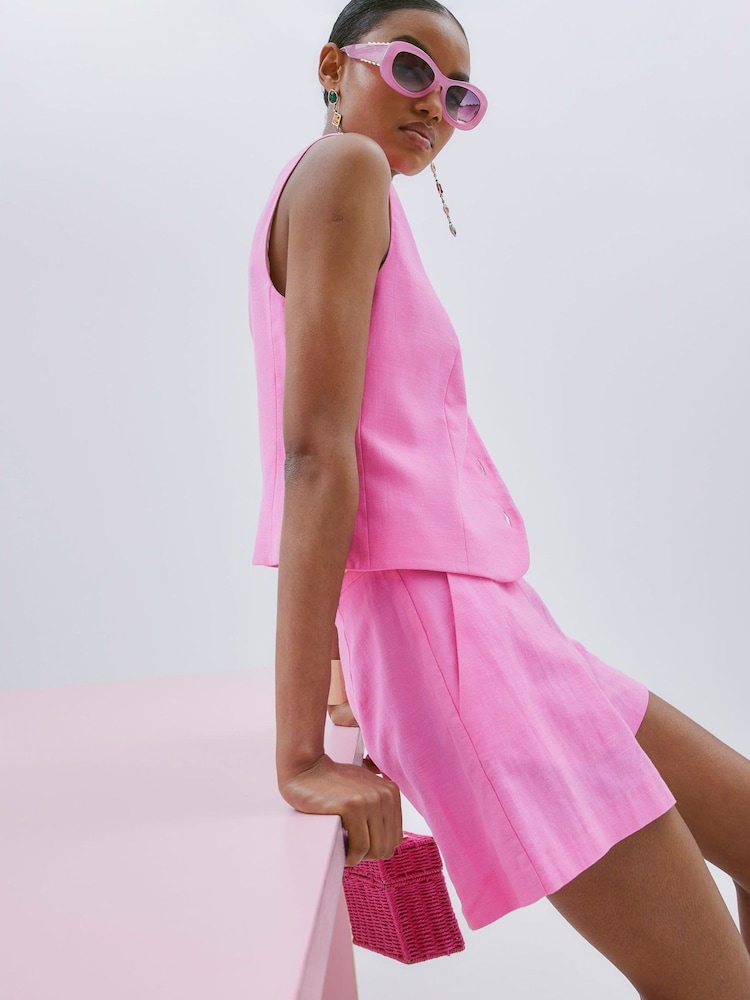 River Island Pink Structured Raffia Belted Shorts - Image 1 of 3 River Island Pink Structured Raffia Belted Shorts - Image 1 of 3