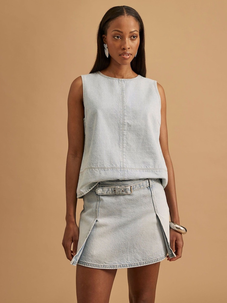 River Island Blue Belted Denim Skirt - Image 2 of 4 River Island Blue Belted Denim Skirt - Image 2 of 4